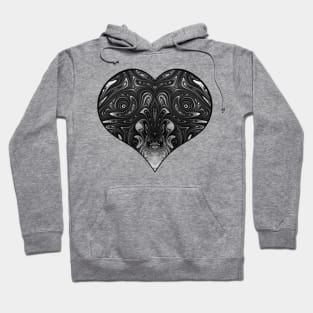 Fractal Romance and Love Heart Series Silver and Black Swirls Hoodie